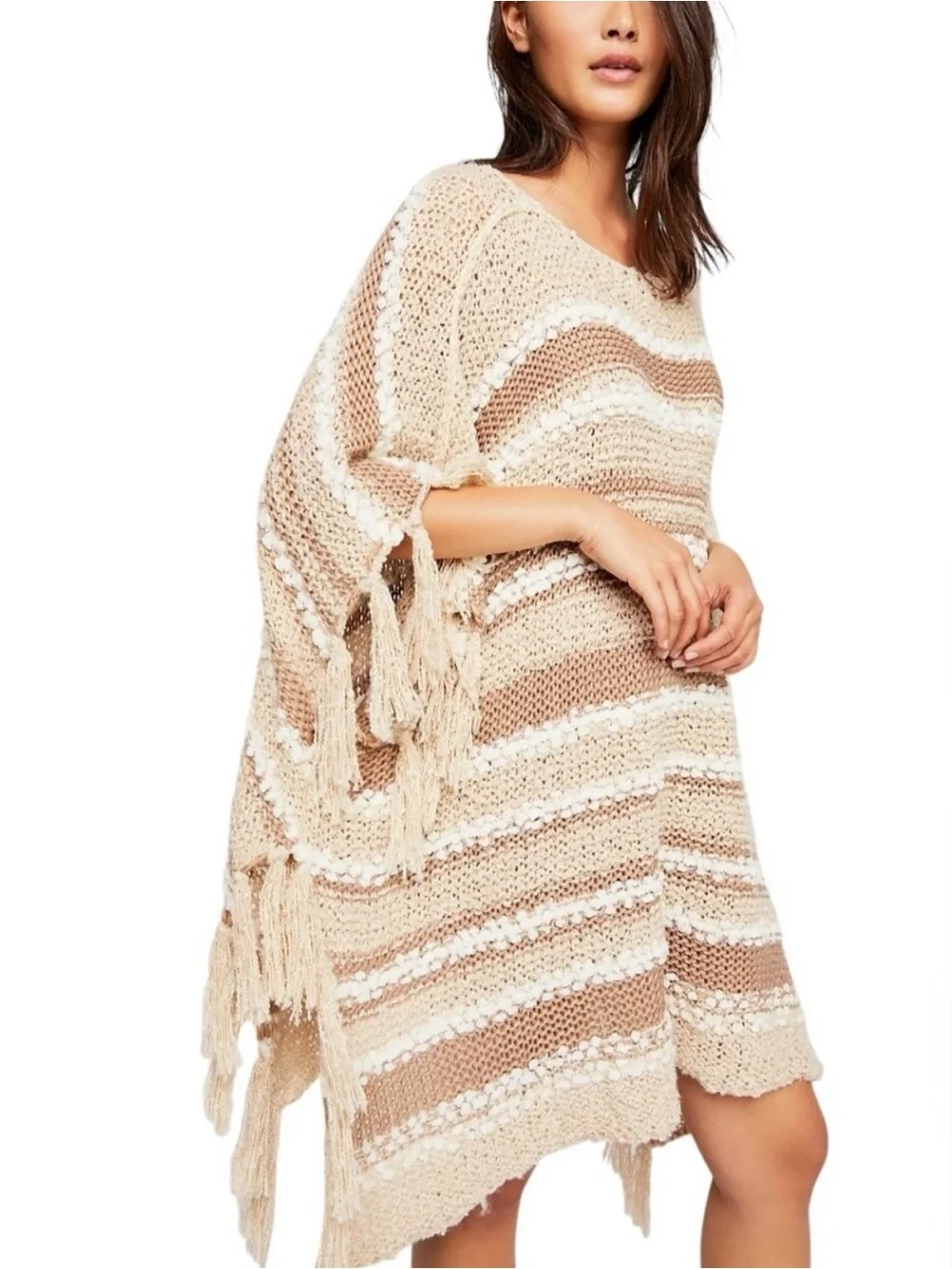 Free People Big Dipper Fringed Poncho Sweater